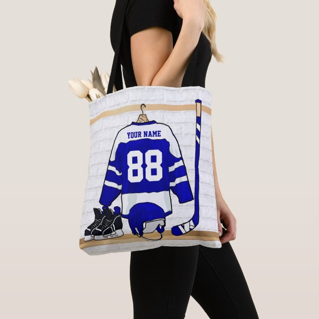 Personalisiert Blue und White Ice Hockey Jersey (Von Nahem)