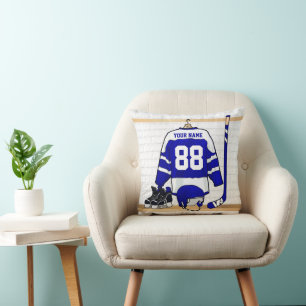 Personalisiert Blue und White Ice Hockey Jersey Kissen