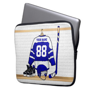 Personalisiert Blue und White Ice Hockey Jersey Laptopschutzhülle