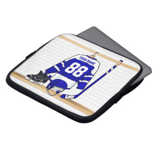 Personalisiert Blue und White Ice Hockey Jersey Laptopschutzhülle