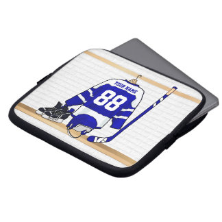 Personalisiert Blue und White Ice Hockey Jersey Laptopschutzhülle