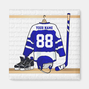 Personalisiert Blue und White Ice Hockey Jersey Magnet