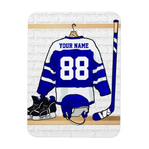 Personalisiert Blue und White Ice Hockey Jersey Magnet