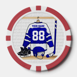 Personalisiert Blue und White Ice Hockey Jersey Pokerchips