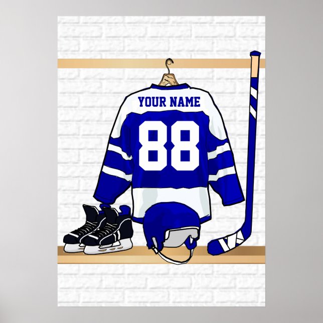 Personalisiert Blue und White Ice Hockey Jersey Poster (Vorne)