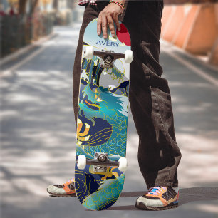 Personalisiert Blue Waves Green Dragon Red Sun Ska Skateboard