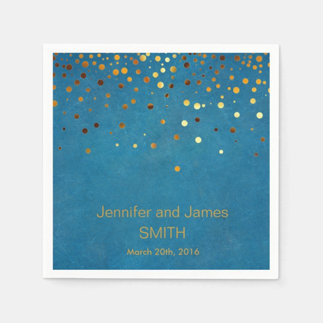 Personalisiert Blue Wedding Confetti Gold Glitzer Serviette (Vorderseite)
