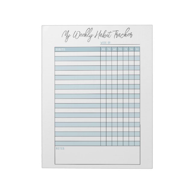 Personalisiert Blue Weekly Habit Tracker Notepad Notizblock (Rotiert)