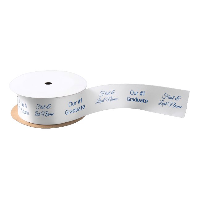 Personalisiert Blue White Abschluss Grad Name Satinband (Spule)
