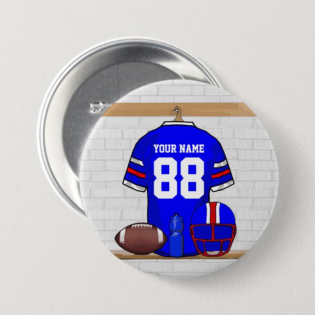 Personalisiert Blue White Football Jersey Button (Vorne & Hinten)