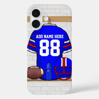 Personalisiert Blue White Football Jersey iPhone 16 Hülle