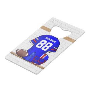 Personalisiert Blue White Football Jersey Geldbeutel Flaschenöffner