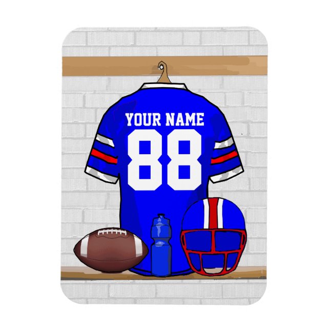 Personalisiert Blue White Football Jersey Magnet (Vertikal)