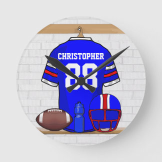 Personalisiert Blue White Football Jersey Runde Wanduhr