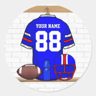 Personalisiert Blue White Football Jersey Runder Aufkleber