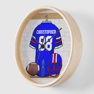 Personalisiert Blue White Football Jersey Wanduhr