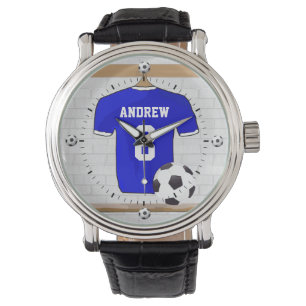 Personalisiert Blue White Football Soccer Jersey Armbanduhr