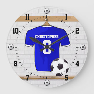 Personalisiert Blue White Football Soccer Jersey Große Wanduhr