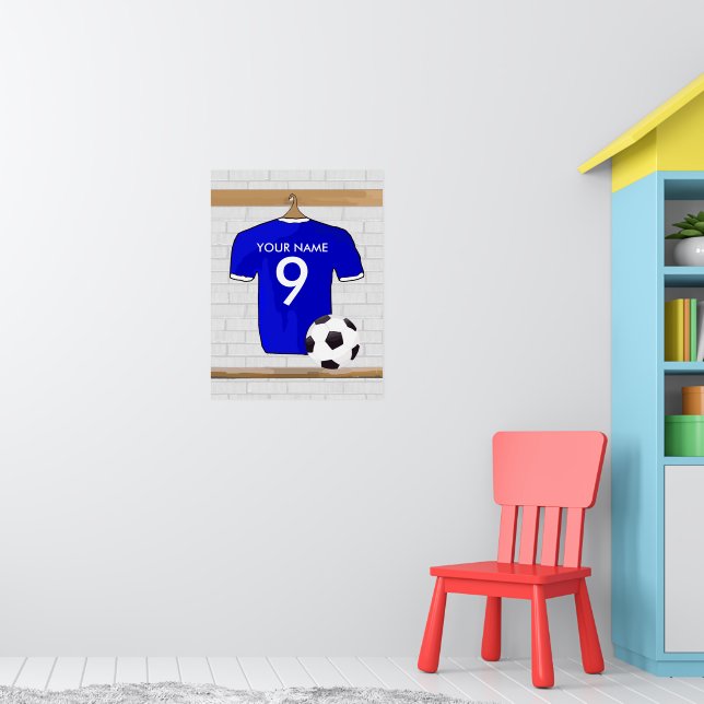 Personalisiert Blue White Football Soccer Jersey Poster (Kinderzimmer 1)