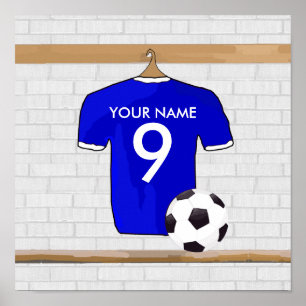 Personalisiert Blue White Football Soccer Jersey Poster