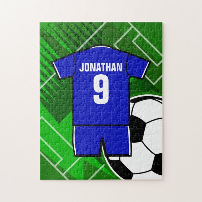 Personalisiert Blue White Football Soccer Jersey Puzzle (Vertikal)