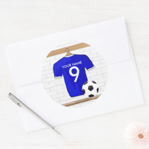 Personalisiert Blue White Football Soccer Jersey Runder Aufkleber