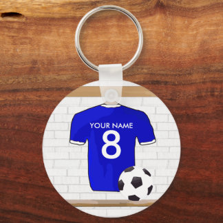 Personalisiert Blue White Football Soccer Jersey Schlüsselanhänger