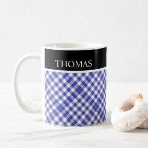 Personalisiert Blue White Gingham Individuelle Nam Kaffeetasse