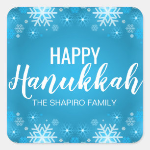 Personalisiert Blue White HAPPY HANUKKAH Schneeflo Quadratischer Aufkleber