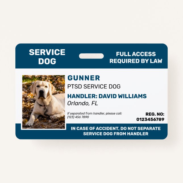 Personalisiert Blue White Service Dog Foto ID Abze Ausweis (Vorderseite)