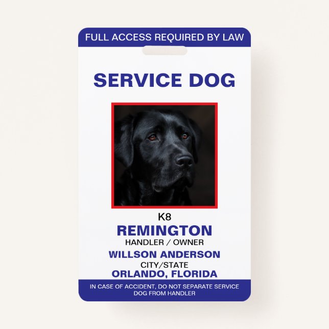 Personalisiert-Blue-White-Service-Hund-Foto-ID Ausweis (Vorderseite)