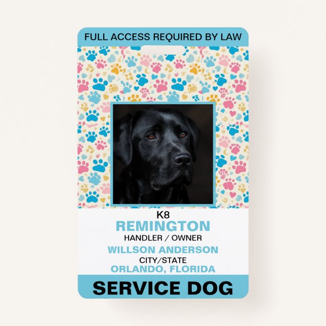 Personalisiert-Blue-White-Service-Hund-Foto-ID Ausweis (Vorderseite)