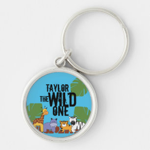 Personalisiert Blue Wild One Safari Tiere Schlüsselanhänger