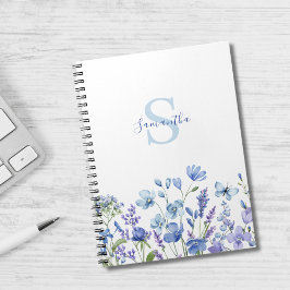 Personalisiert Blue Wildblume Watercolor Notizblock