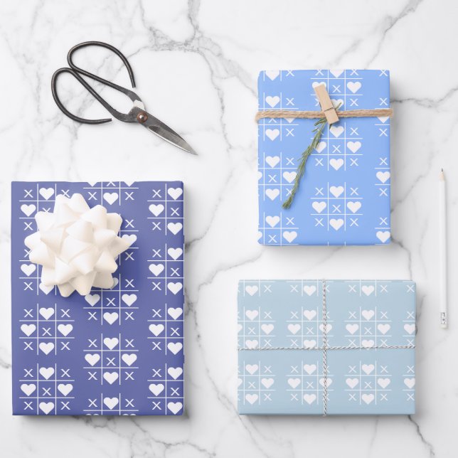 Personalisiert Blue XOXO Paare Hochzeit, Jahrestag Geschenkpapier Set (Vorderseite)