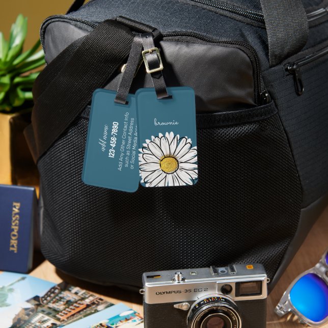 Personalisiert Blue & Yellow Daisy Gepäckmarke Gepäckanhänger (Vorderseite & Rückseite)