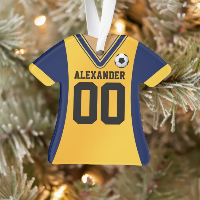 Personalisiert Blue/Yellow Soccer Jersey Ornament (Baum)