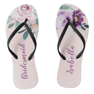 Personalisiert blühende botanische lila Bräute Flip Flops