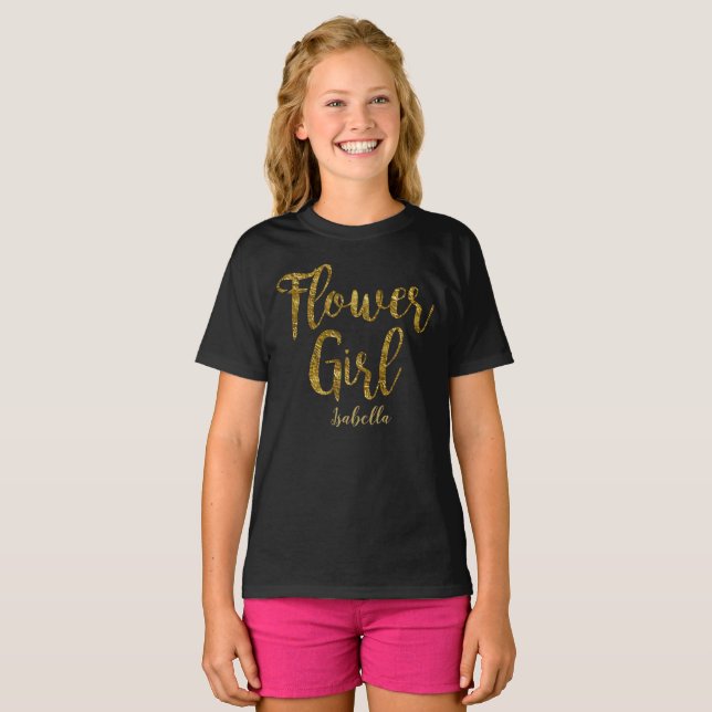 Personalisiert Blume Girl Tshirt | Goldfolie (Vorne ganz)