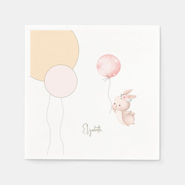 Personalisiert Blush Bunny Balloons Babydusche Serviette (Vorderseite)