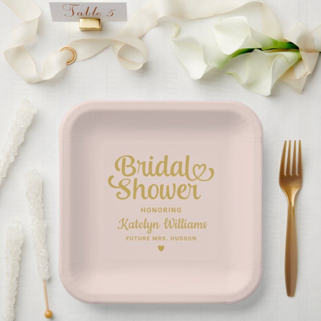 Personalisiert Blush Gold Wedding Brautparty Pappteller (Hochzeit)