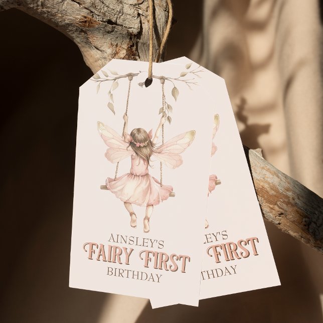 Personalisiert Blush Pink Fairy Erster Geburtstag Geschenkanhänger (Von Creator hochgeladen)