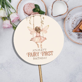 Personalisiert Blush Pink Fairy Erster Geburtstag Runder Aufkleber
