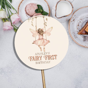 Personalisiert Blush Pink Fairy Erster Geburtstag Runder Aufkleber