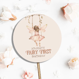 Personalisiert Blush Pink Fairy Erster Geburtstag Runder Aufkleber