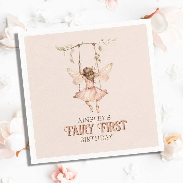 Personalisiert Blush Pink Fairy Erster Geburtstag Serviette (Von Creator hochgeladen)