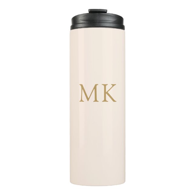 Personalisiert Blush Pink Gold Monogram Travel Thermosbecher (Vorderseite)
