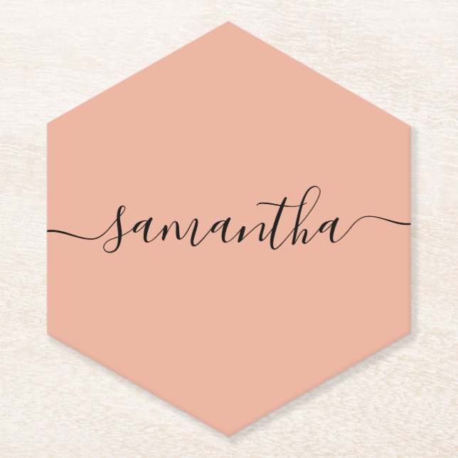 Personalisiert Blush Pink Kalligraphie Name Untersetzer (Vorderseite)