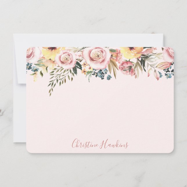 Personalisiert Blush Pink Moderne Aquarellblume N Mitteilungskarte (Vorderseite)