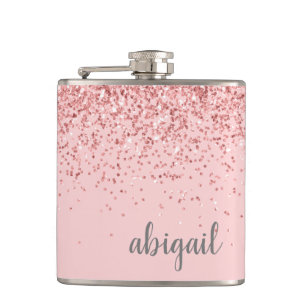 Personalisiert Blush-Pink-Monogramm des Girl-Glitz Flachmann